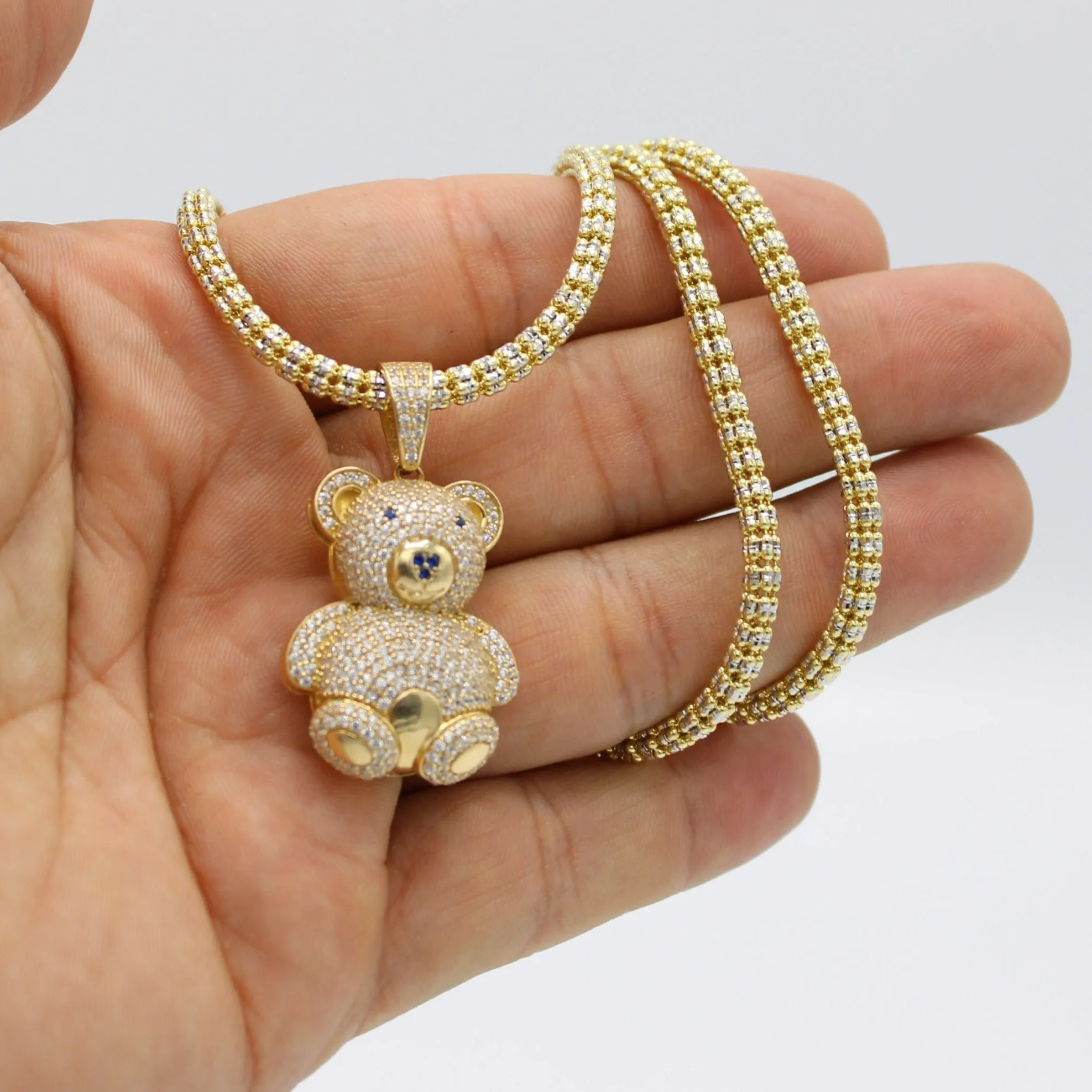 14K Teddy  Pendant with Ice Chain Yellow Gold