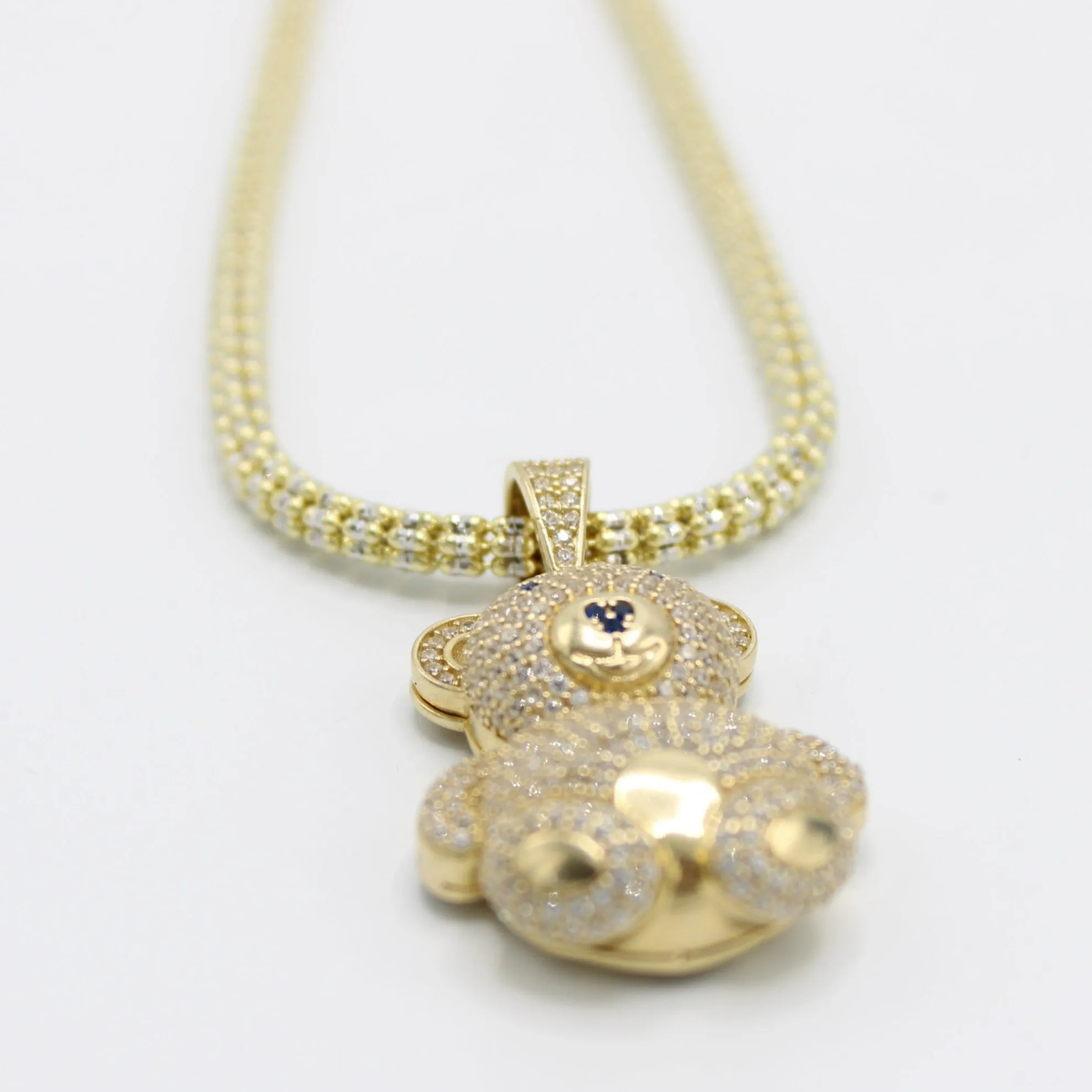 14K Teddy  Pendant with Ice Chain Yellow Gold