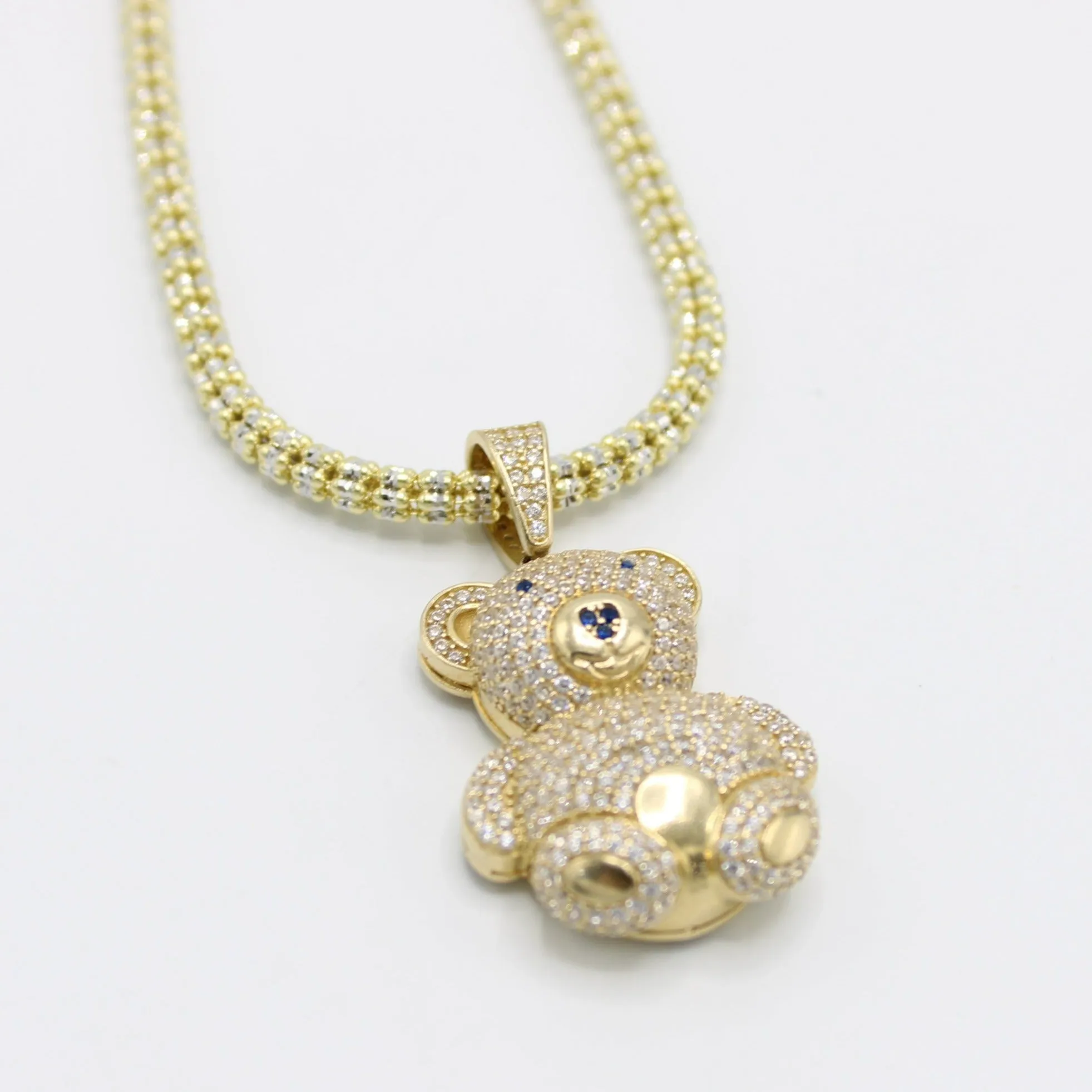 14K Teddy  Pendant with Ice Chain Yellow Gold