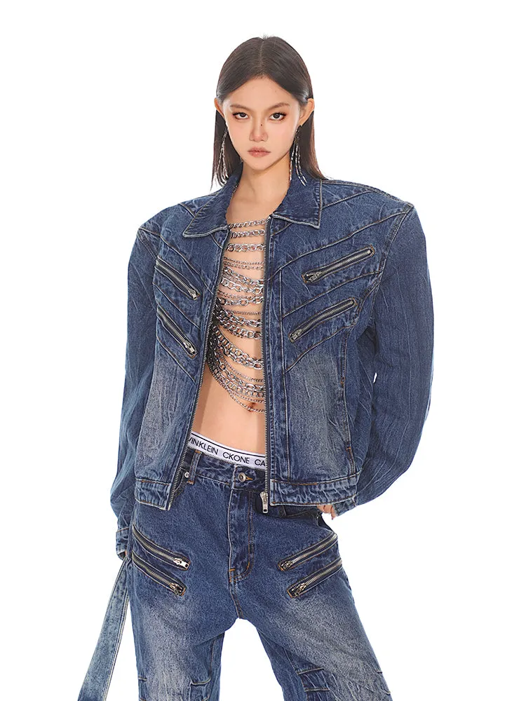 【24s Oct.】Gradient Washed Distressed Denim Jacket