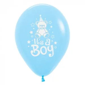6 Pack It's A Boy Teddy Fashion Light Blue Latex Balloons - 30cm
