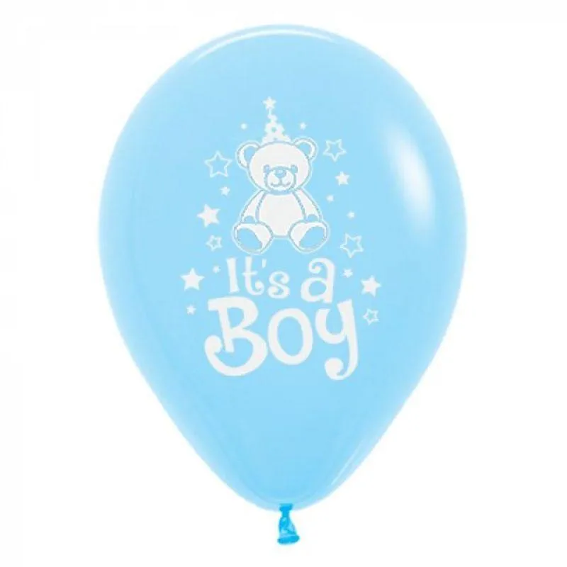 6 Pack It's A Boy Teddy Fashion Light Blue Latex Balloons - 30cm