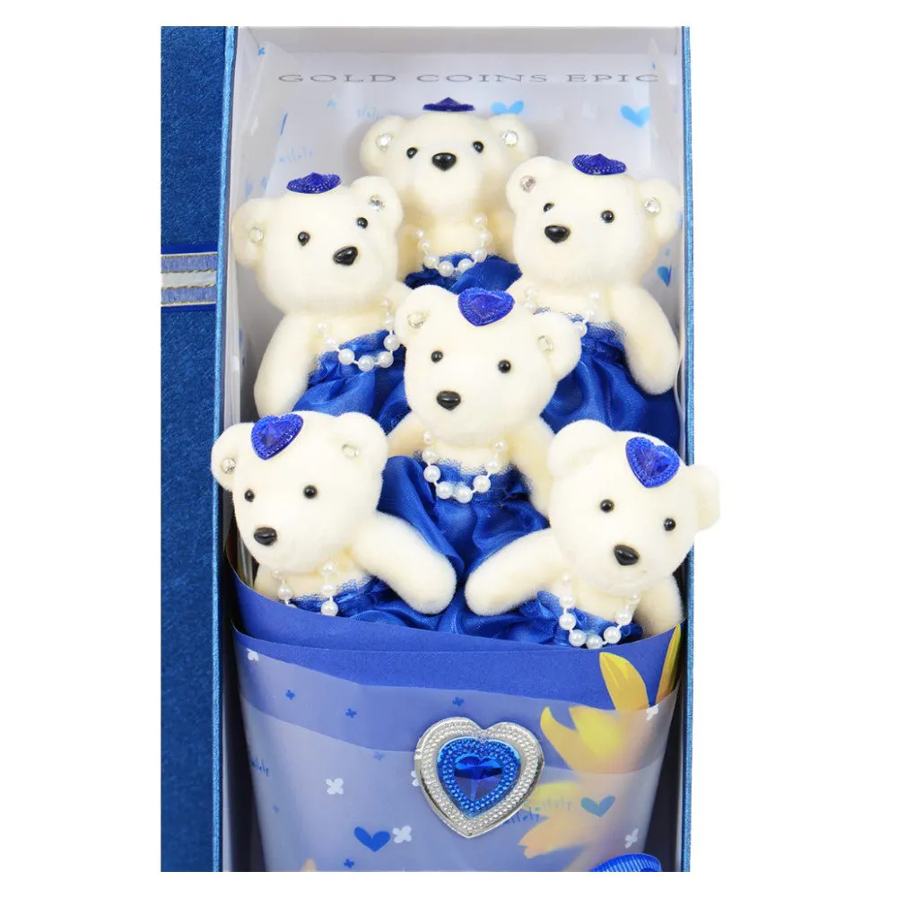6 Teddy Bear Bouquet Box - Blue