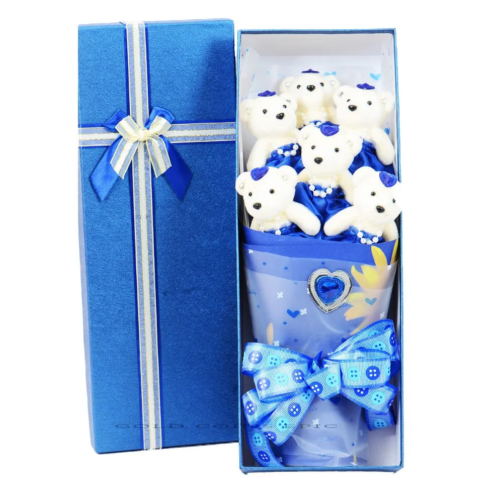 6 Teddy Bear Bouquet Box - Blue