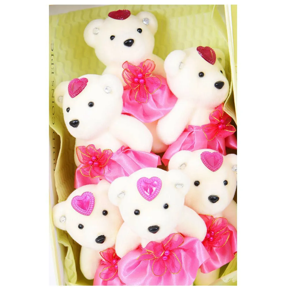 6 Teddy Bear Bouquet Box - Cream