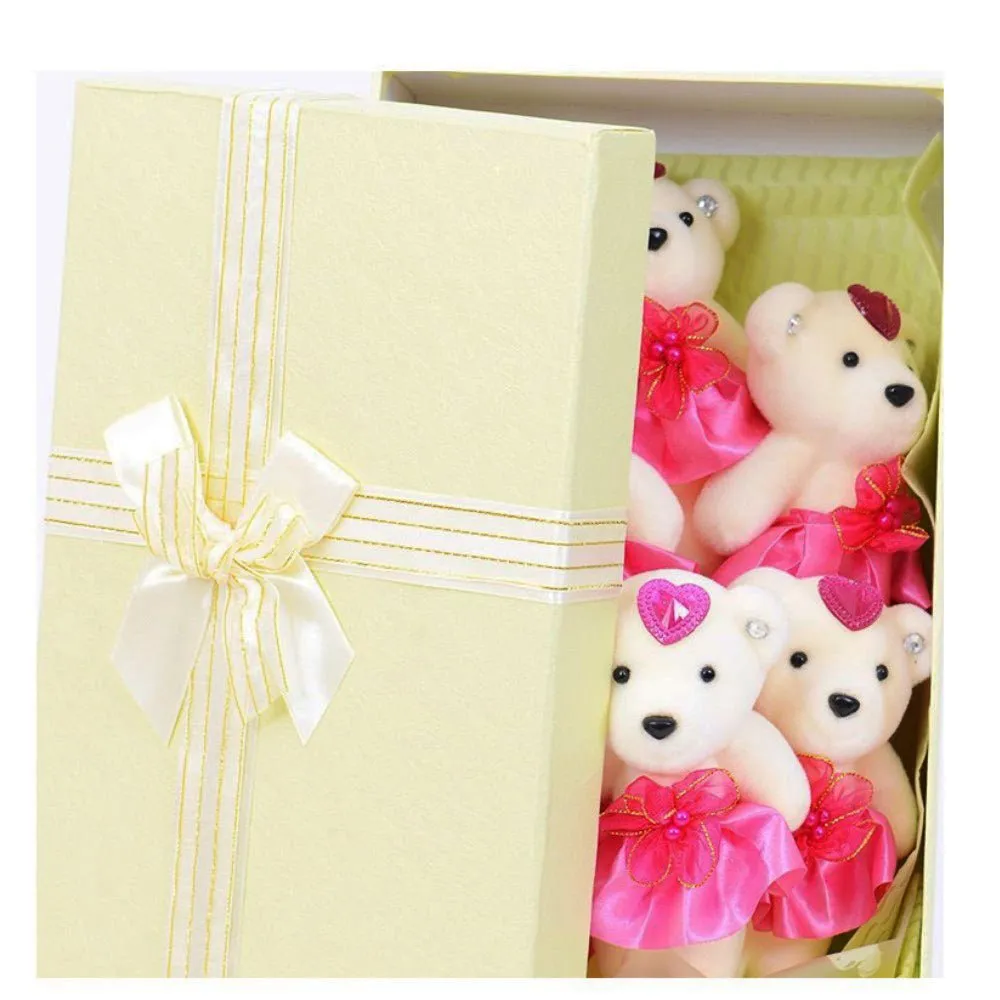 6 Teddy Bear Bouquet Box - Cream
