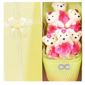 6 Teddy Bear Bouquet Box - Cream