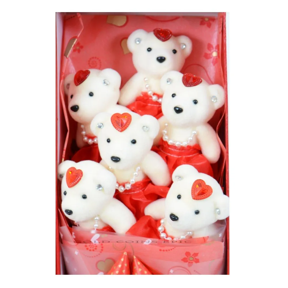 6 Teddy Bear Bouquet Box - Red