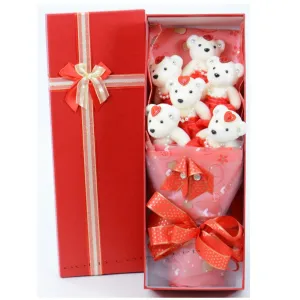 6 Teddy Bear Bouquet Box - Red