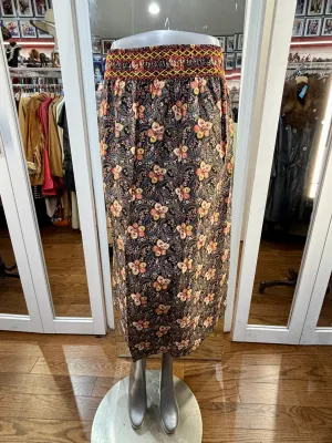 70’s Black with Red And Yellow Cinch Elastic Small Flowers Waist Skirt