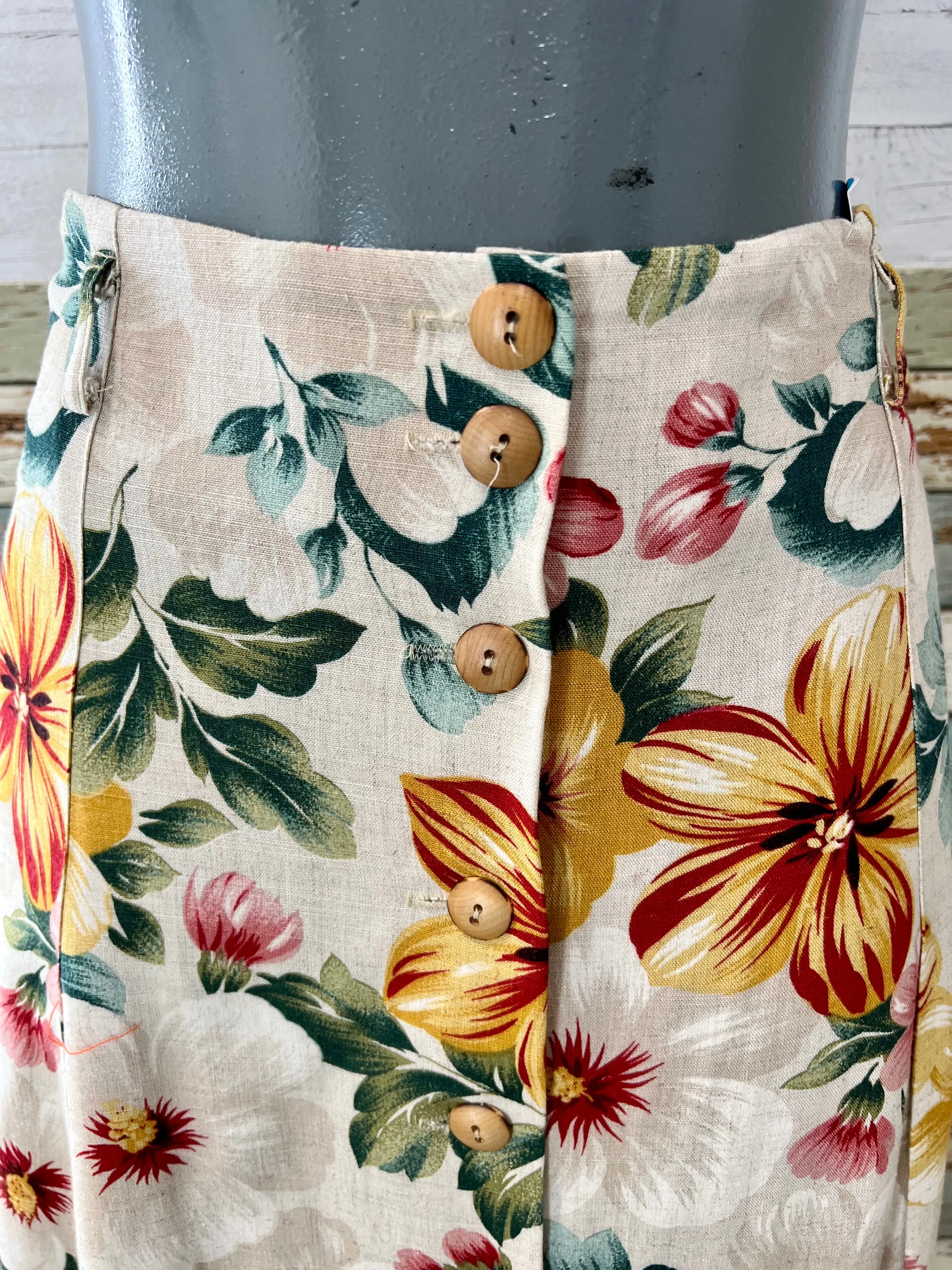 80’s Beige & Yellow Multicolor Flower Maxi Skirt