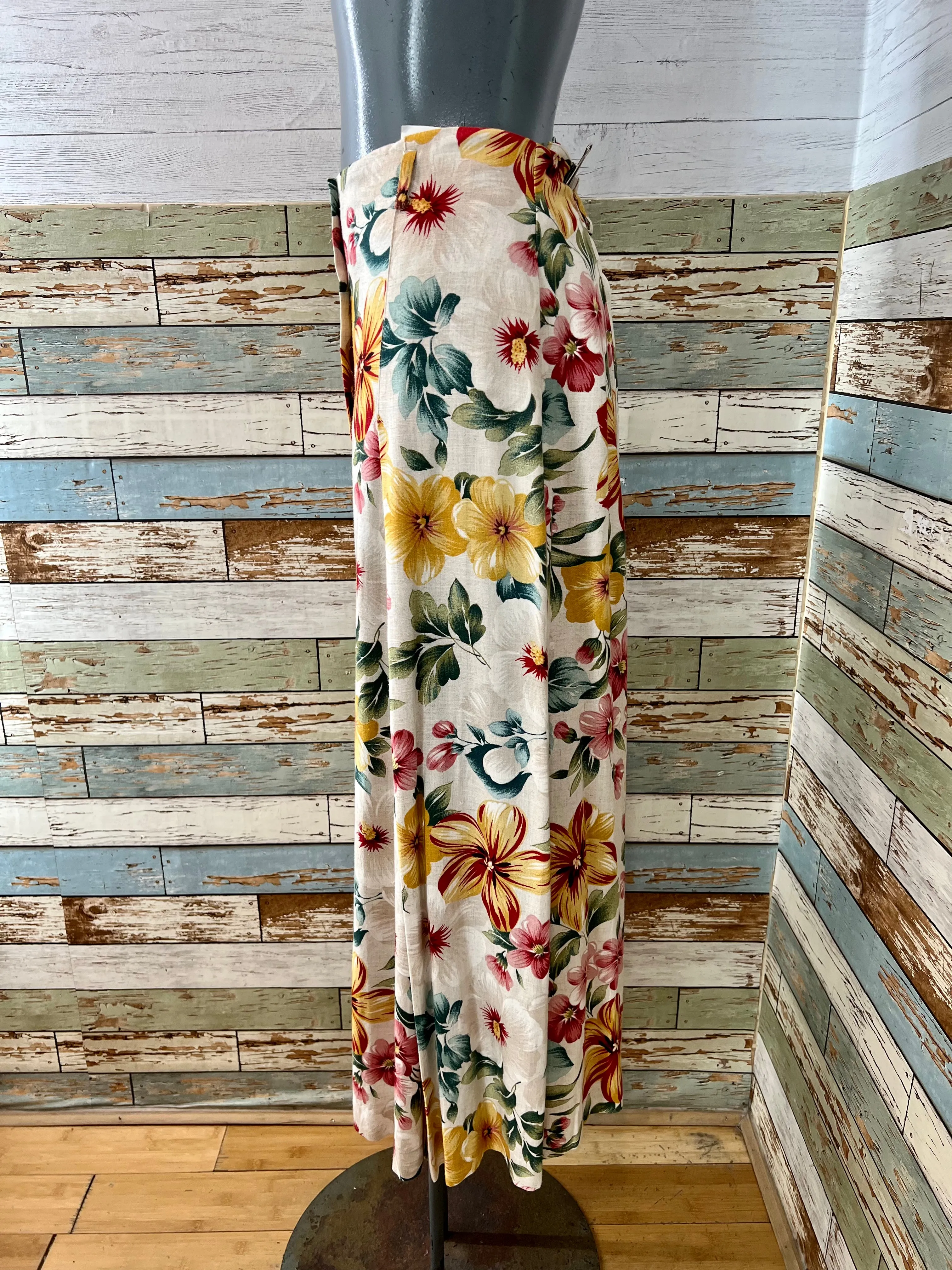 80’s Beige & Yellow Multicolor Flower Maxi Skirt