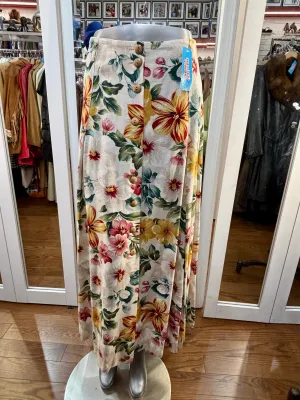 80’s Beige & Yellow Multicolor Flower Maxi Skirt