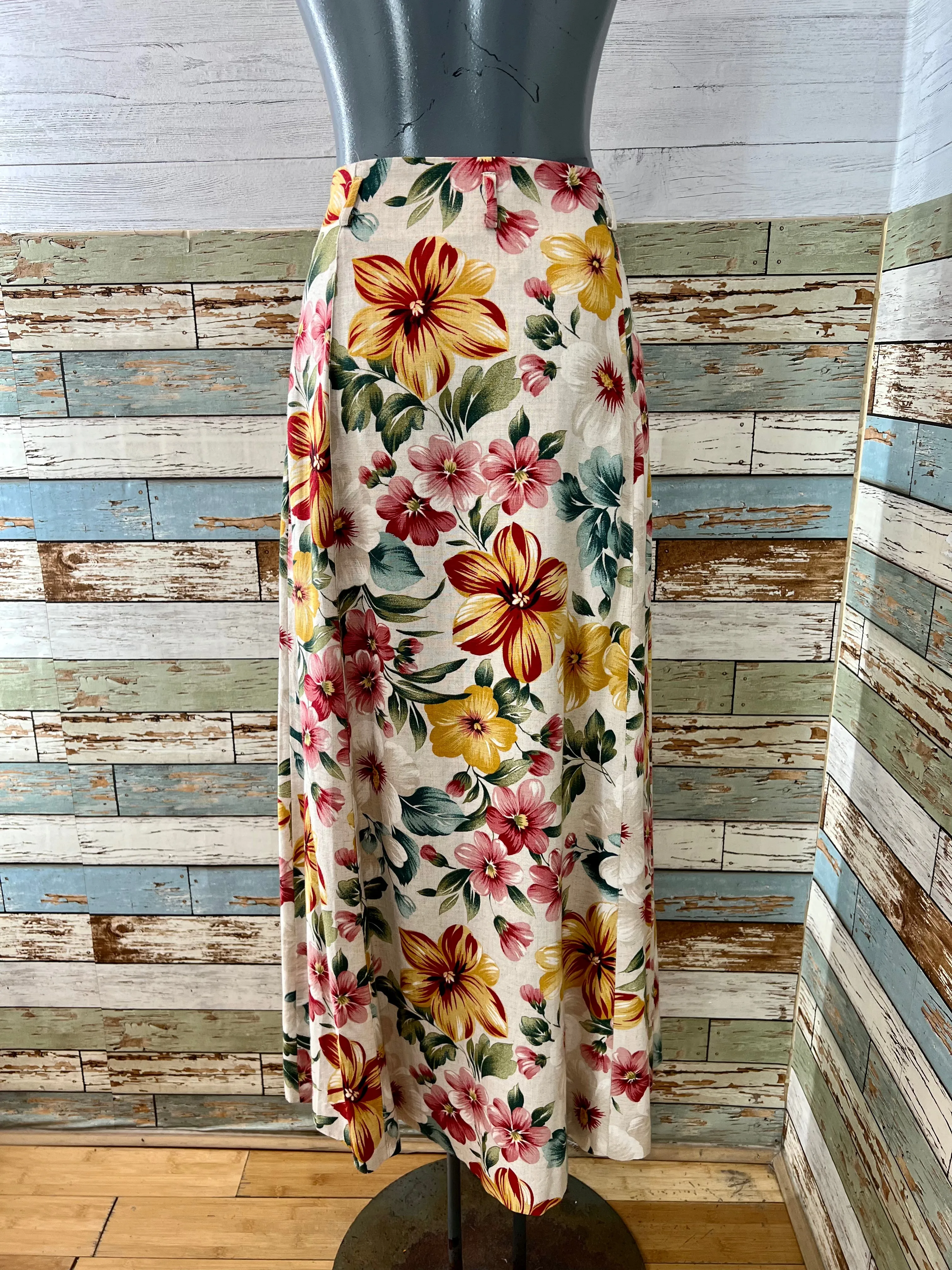 80’s Beige & Yellow Multicolor Flower Maxi Skirt