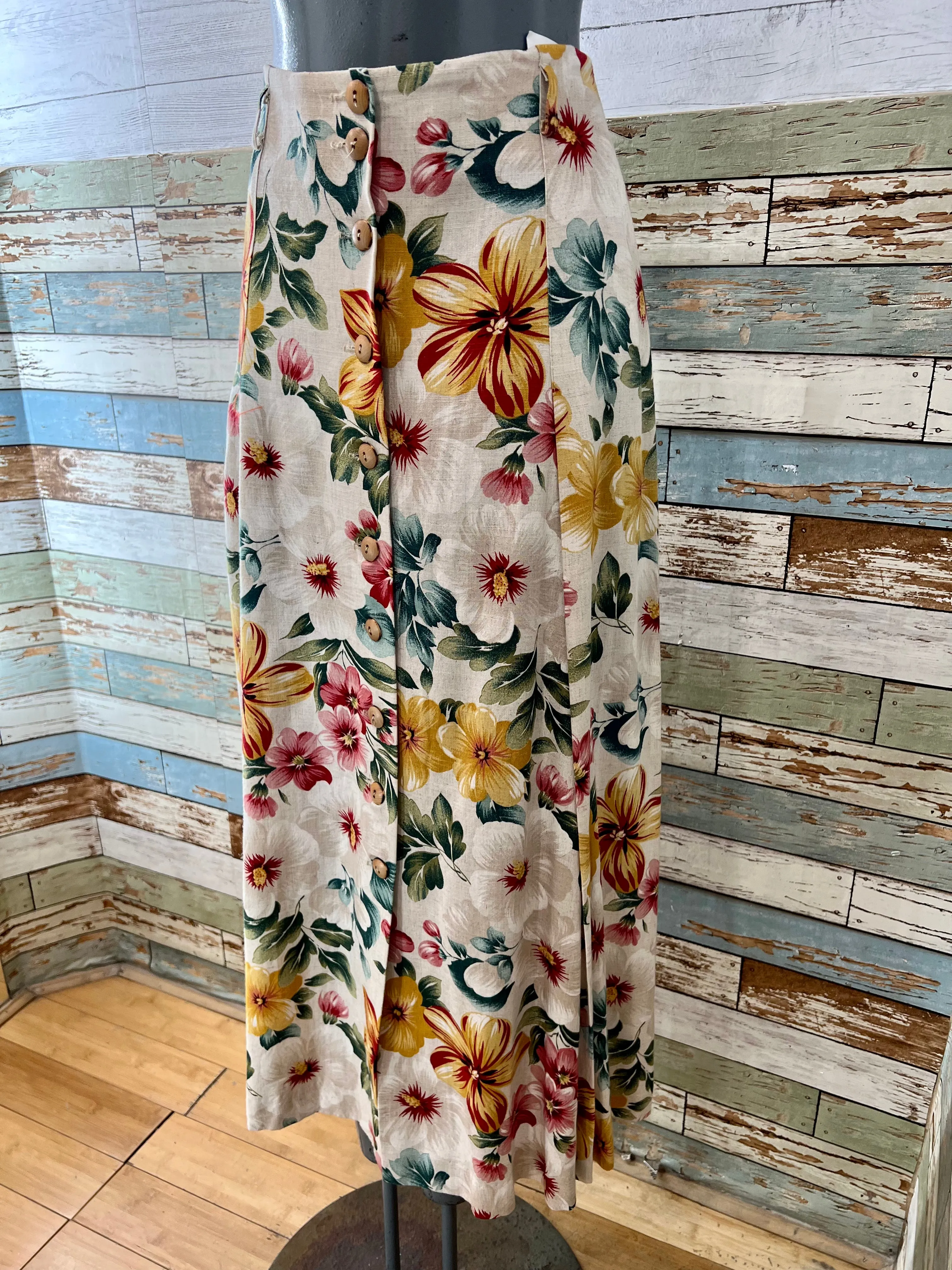 80’s Beige & Yellow Multicolor Flower Maxi Skirt