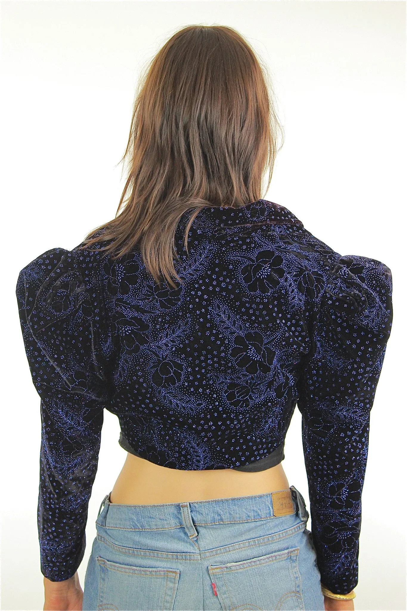 80s Cocktail party cropped metallic velvet jacket top