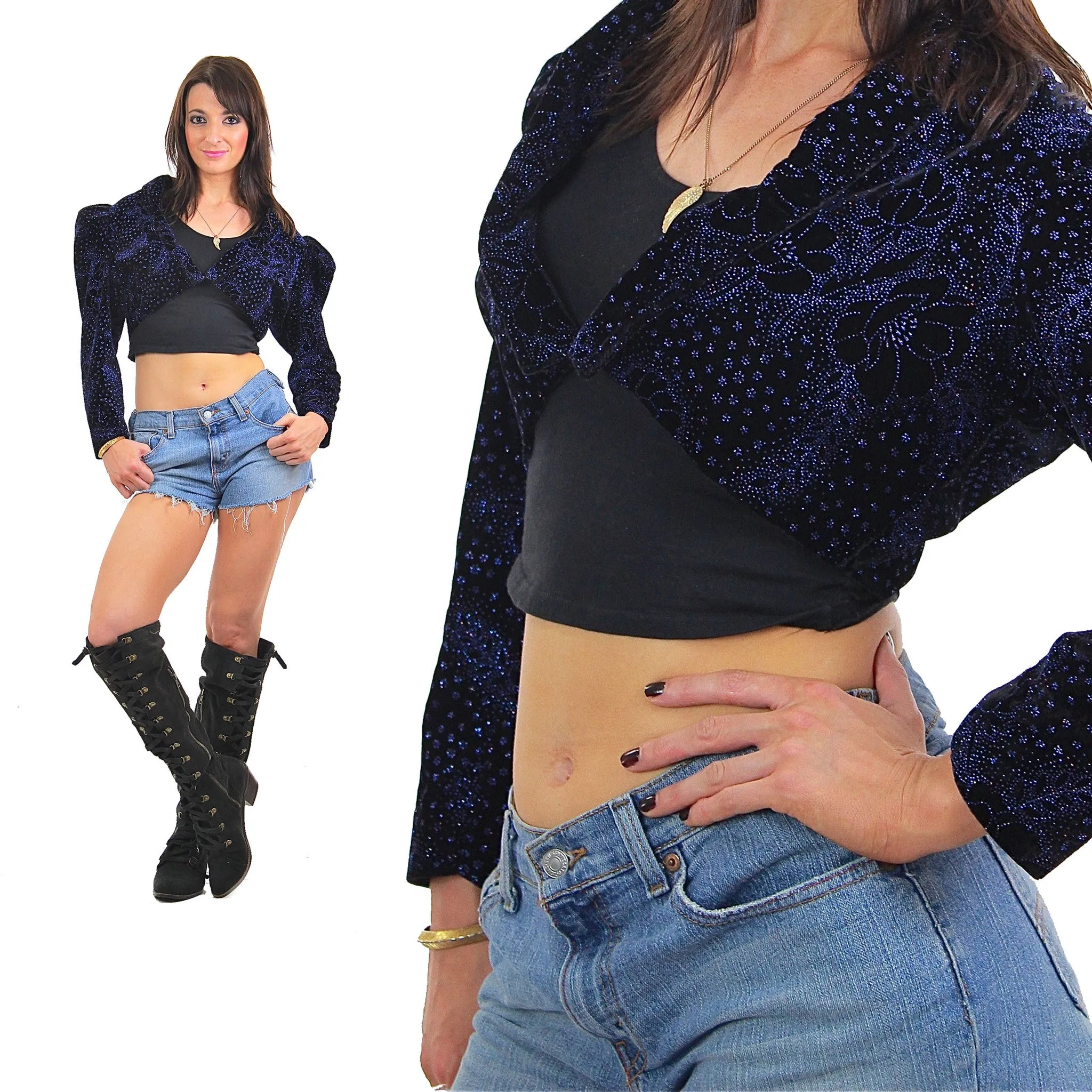 80s Cocktail party cropped metallic velvet jacket top