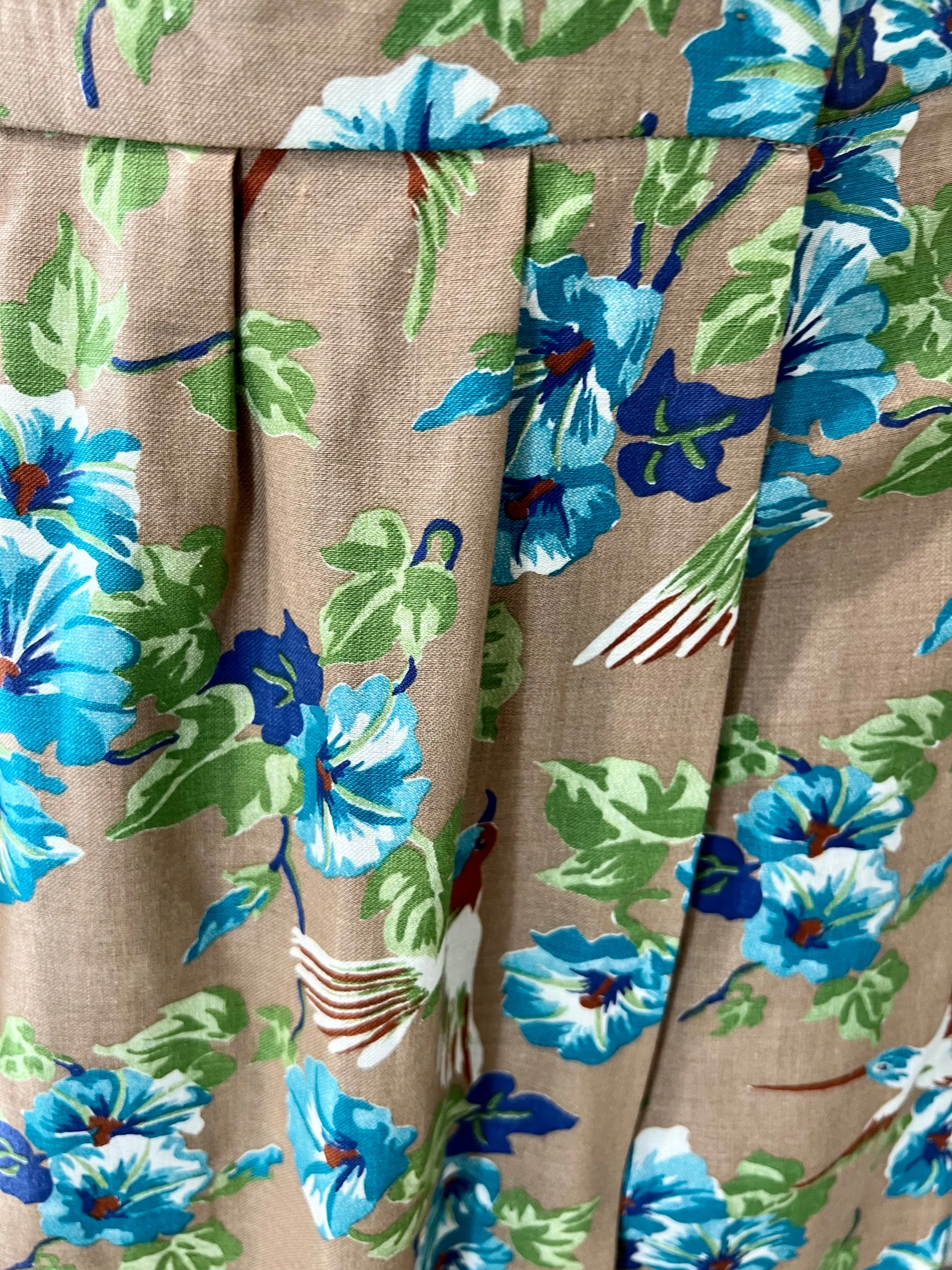 80’s Green & Blue Flower Print Maxi Skirt