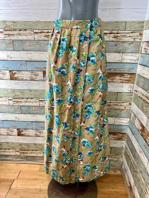 80’s Green & Blue Flower Print Maxi Skirt