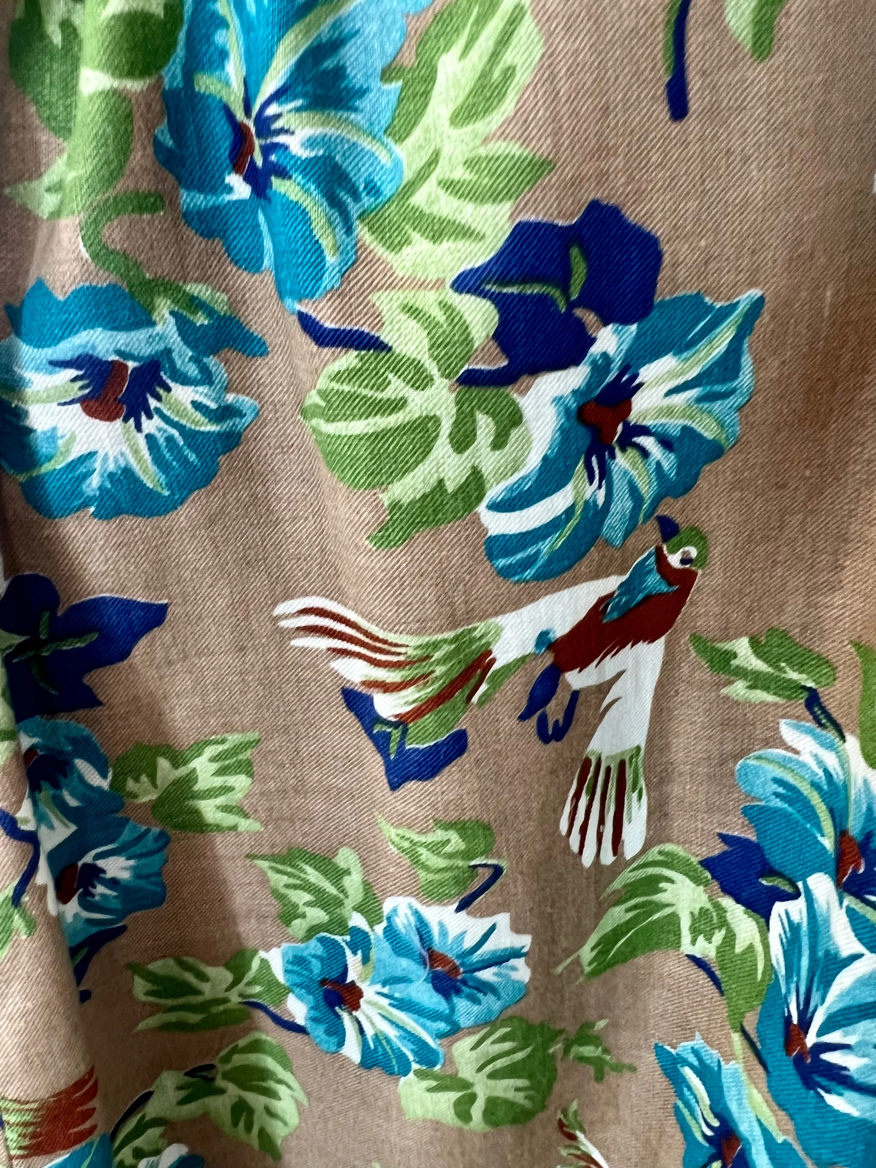 80’s Green & Blue Flower Print Maxi Skirt