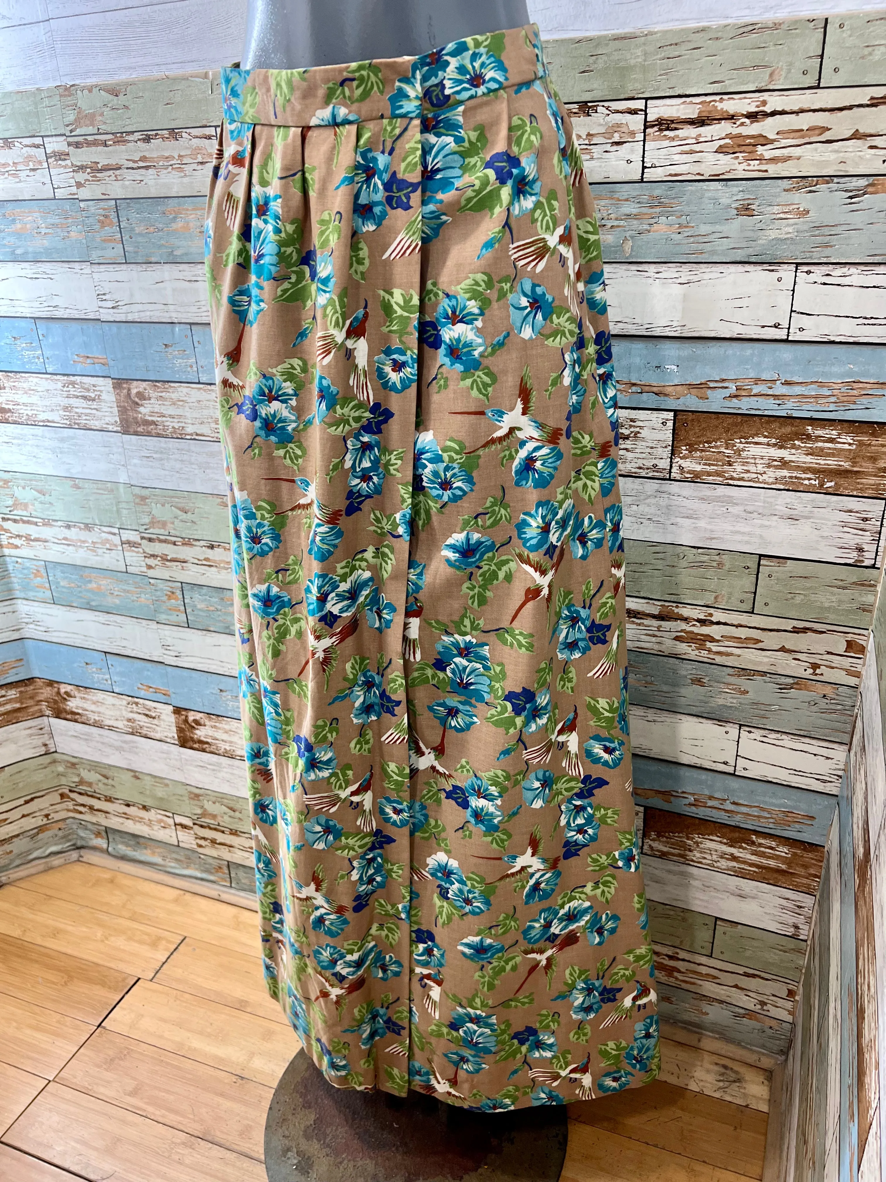 80’s Green & Blue Flower Print Maxi Skirt