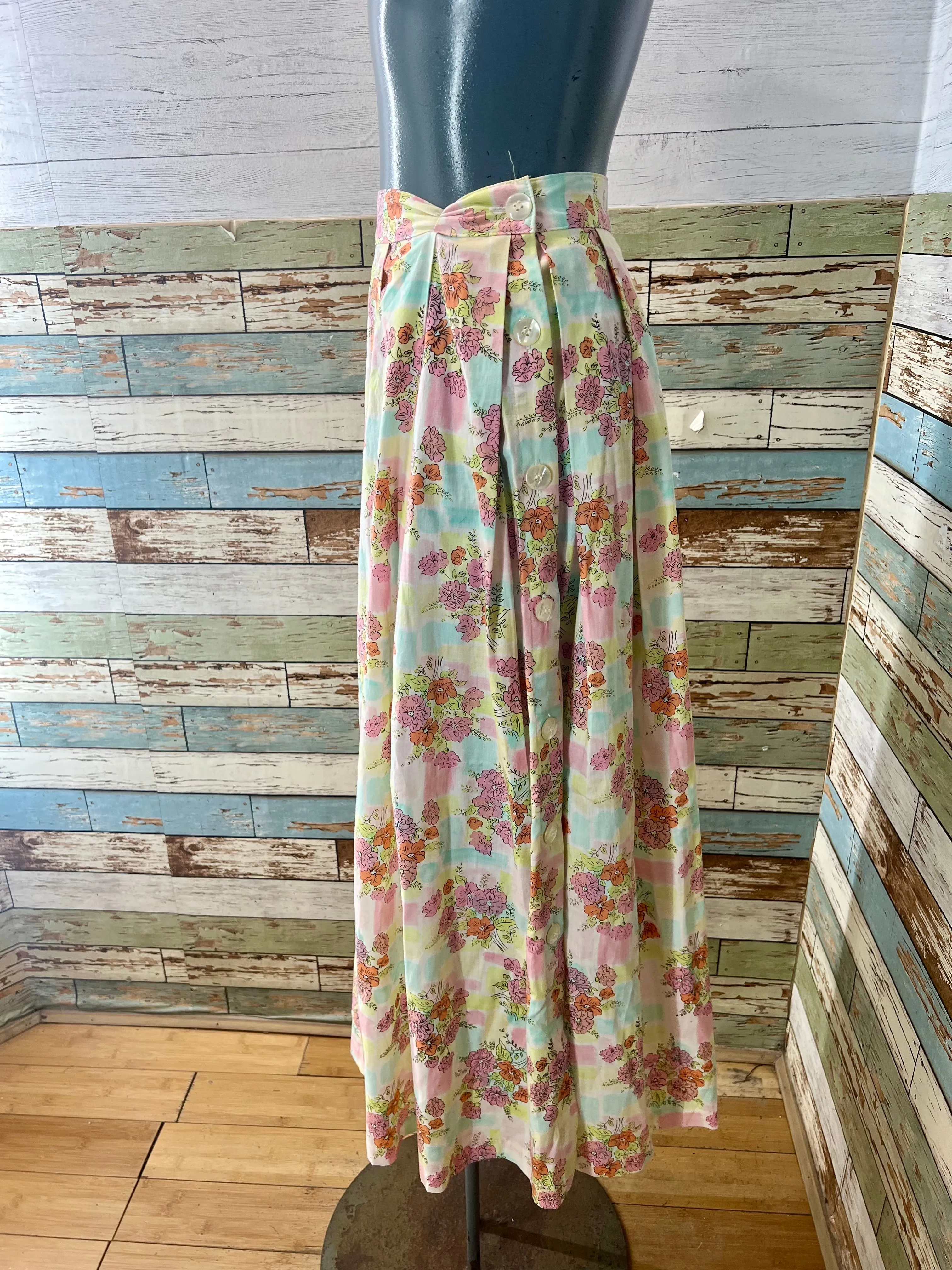 80’s Pink Multicolor Garden Flower Print maxi Skirt