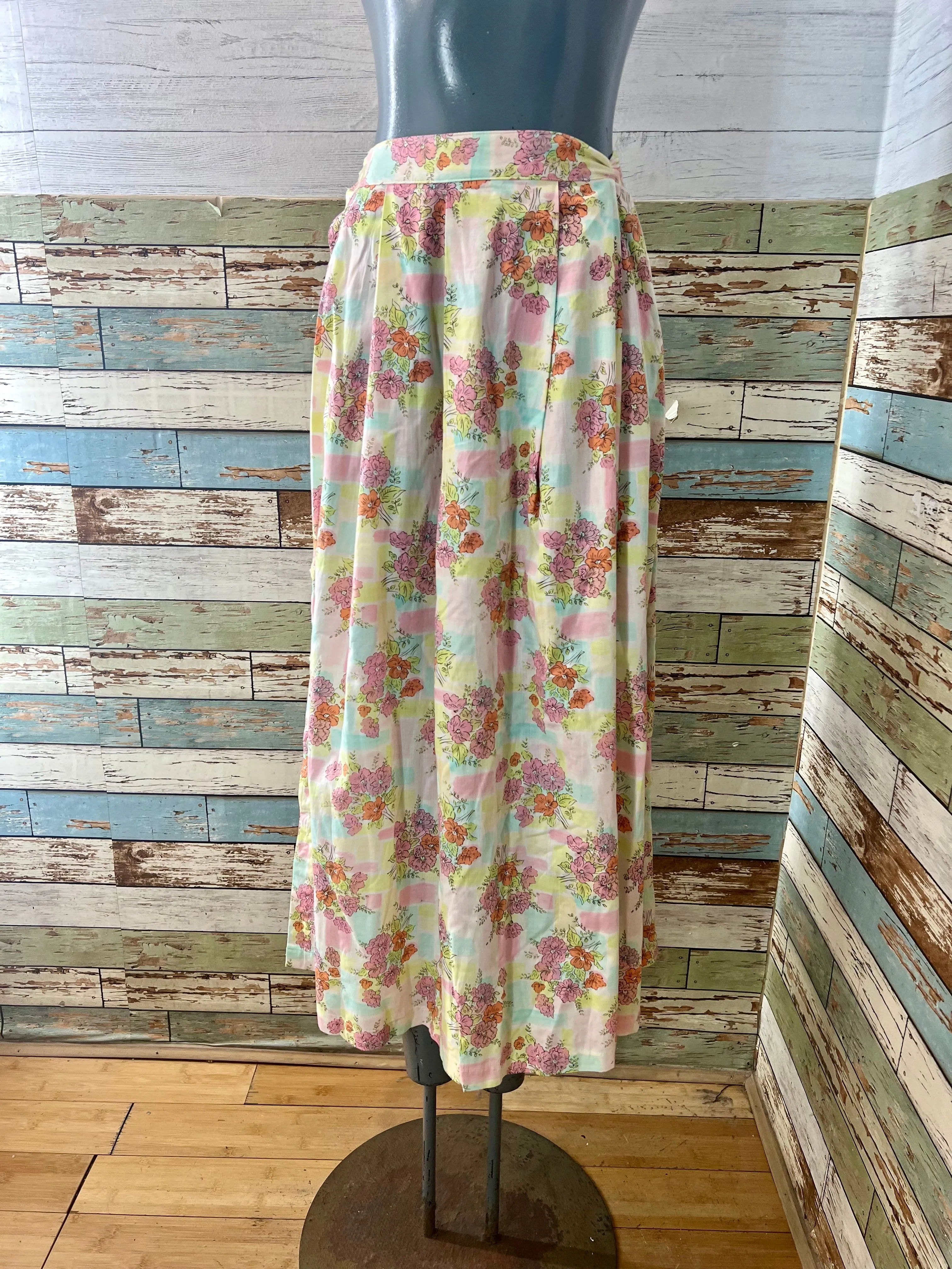 80’s Pink Multicolor Garden Flower Print maxi Skirt