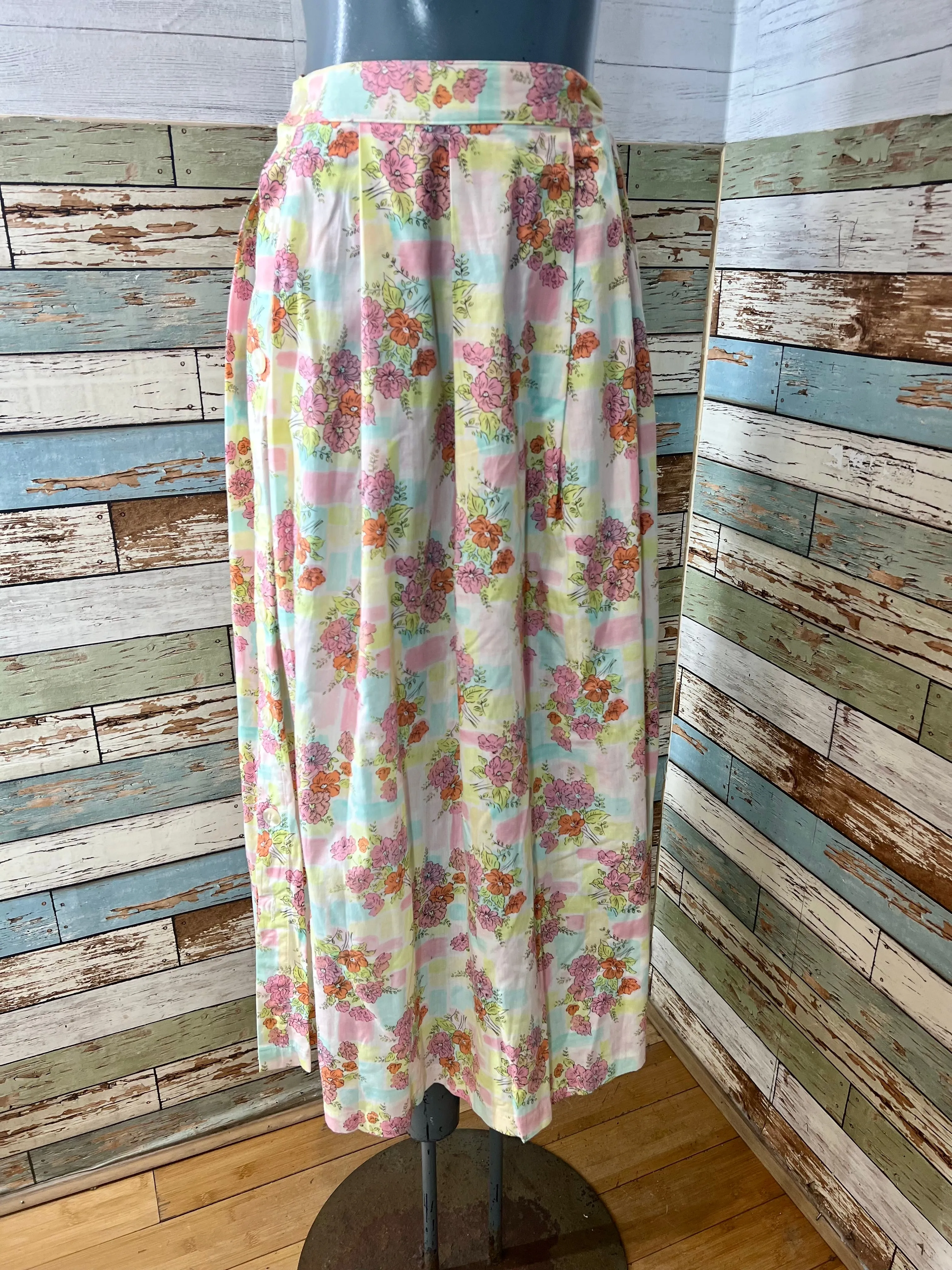 80’s Pink Multicolor Garden Flower Print maxi Skirt
