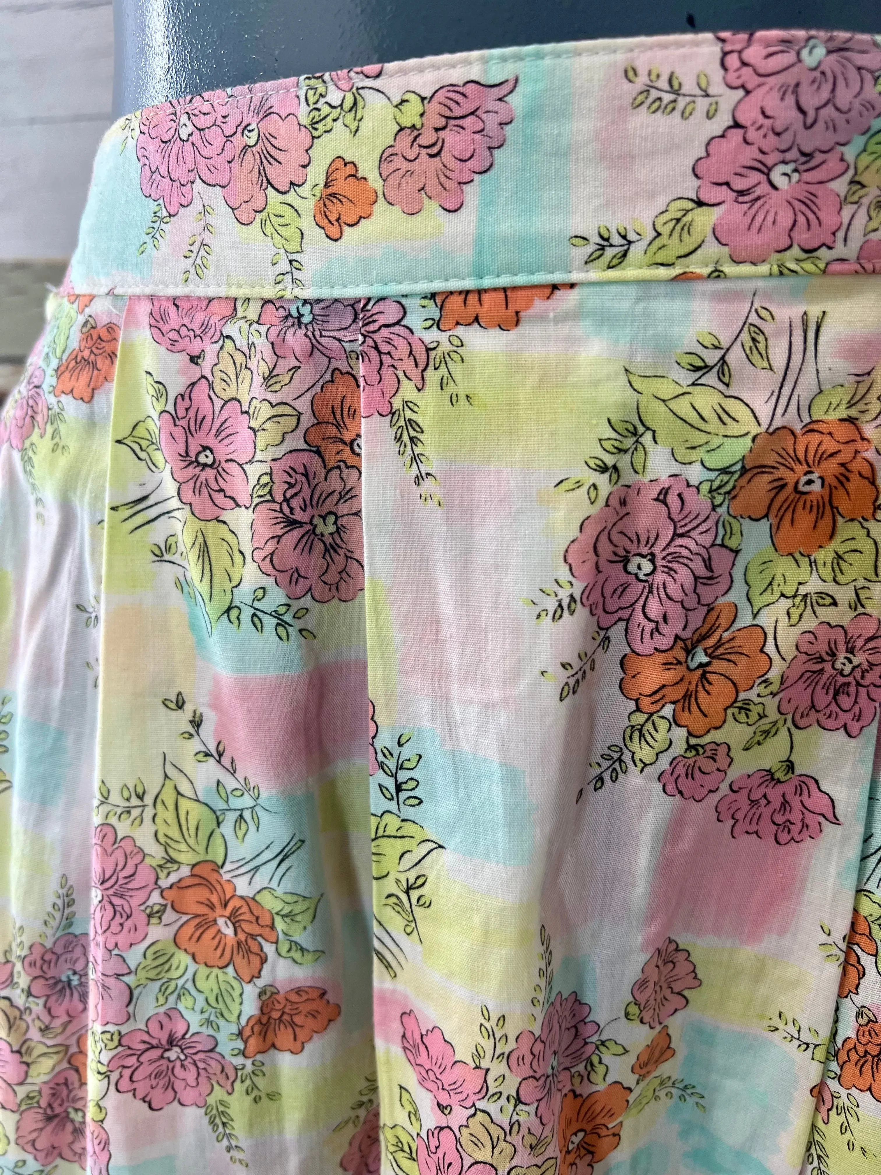 80’s Pink Multicolor Garden Flower Print maxi Skirt