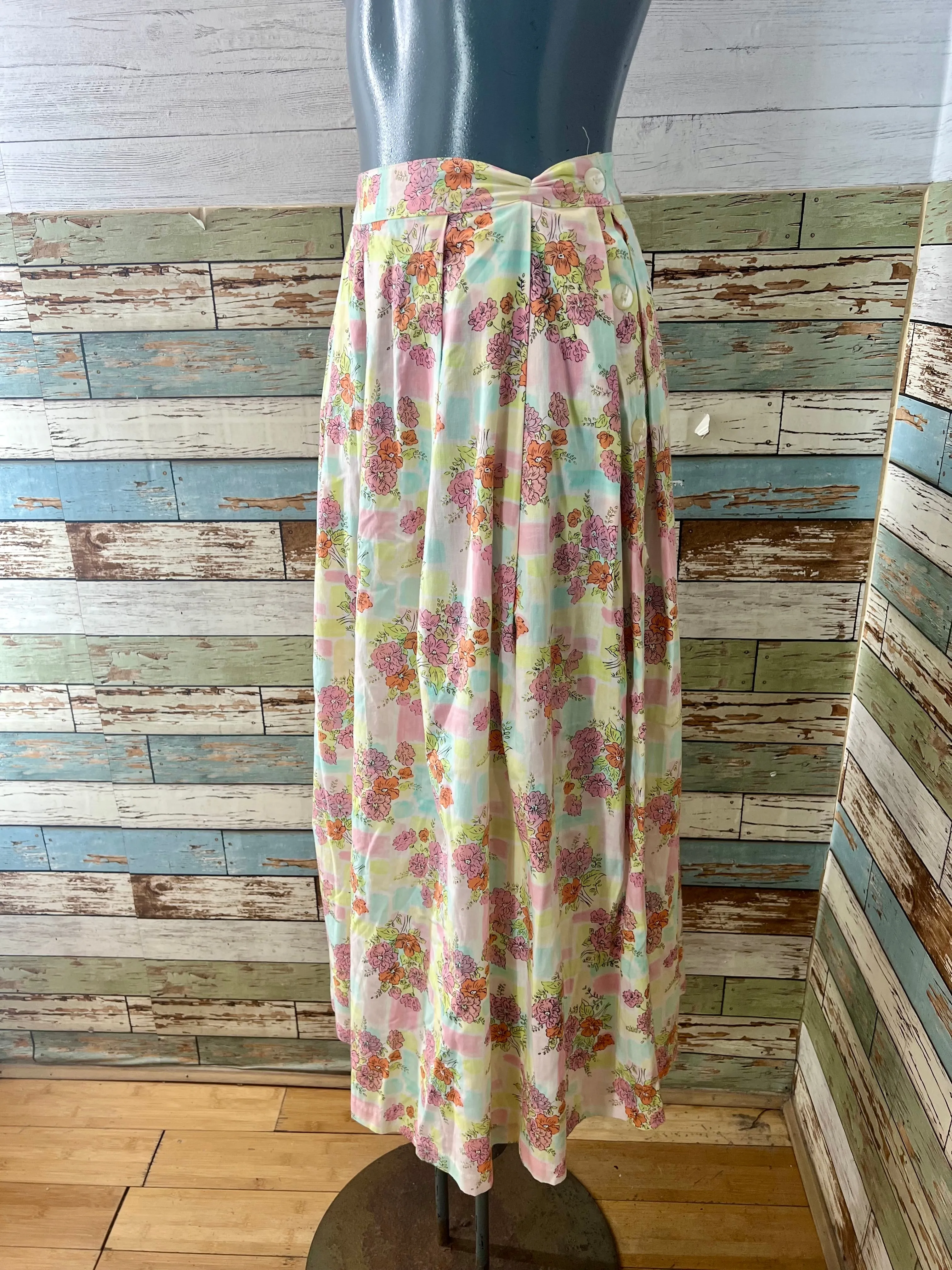 80’s Pink Multicolor Garden Flower Print maxi Skirt