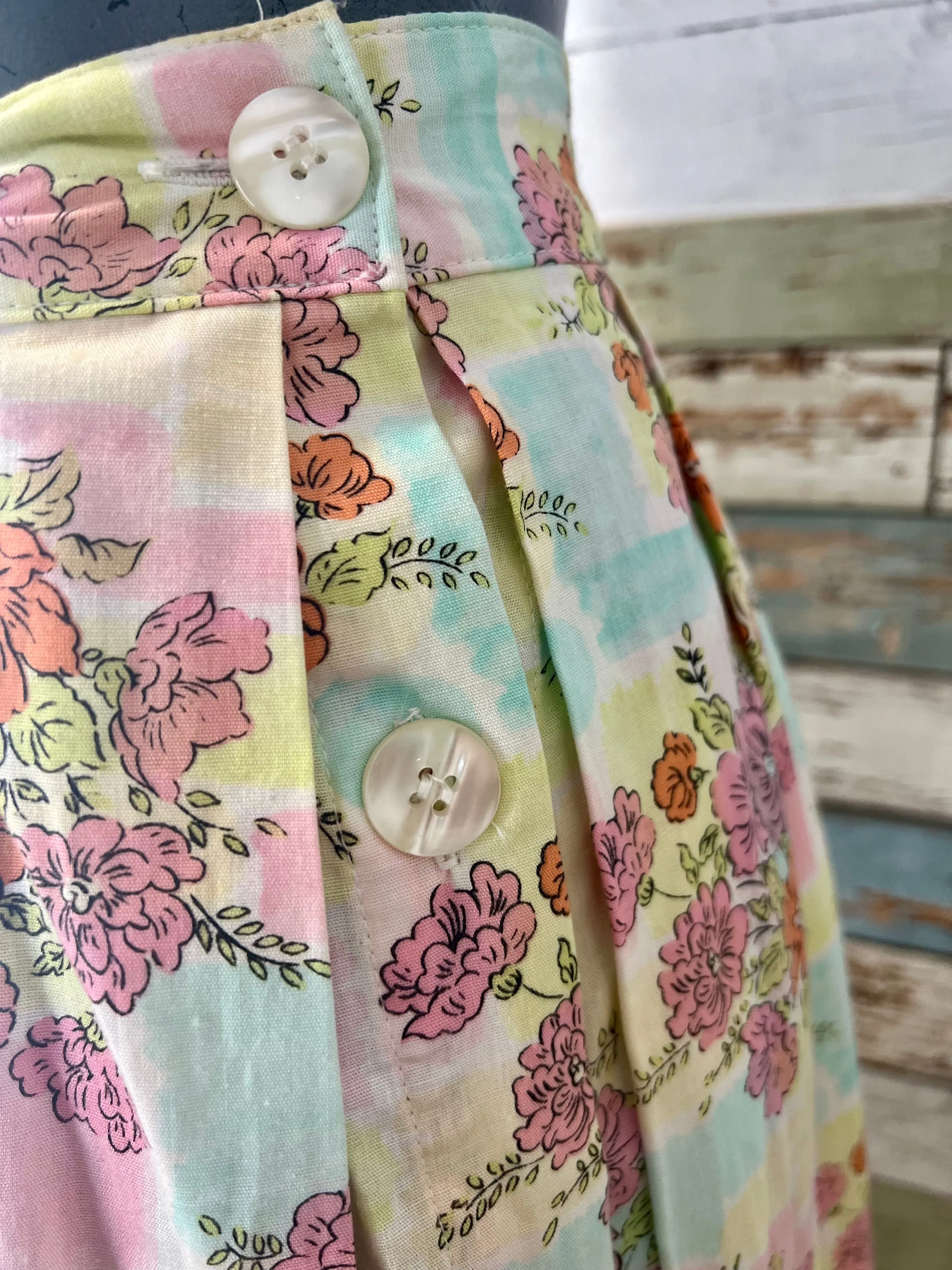 80’s Pink Multicolor Garden Flower Print maxi Skirt