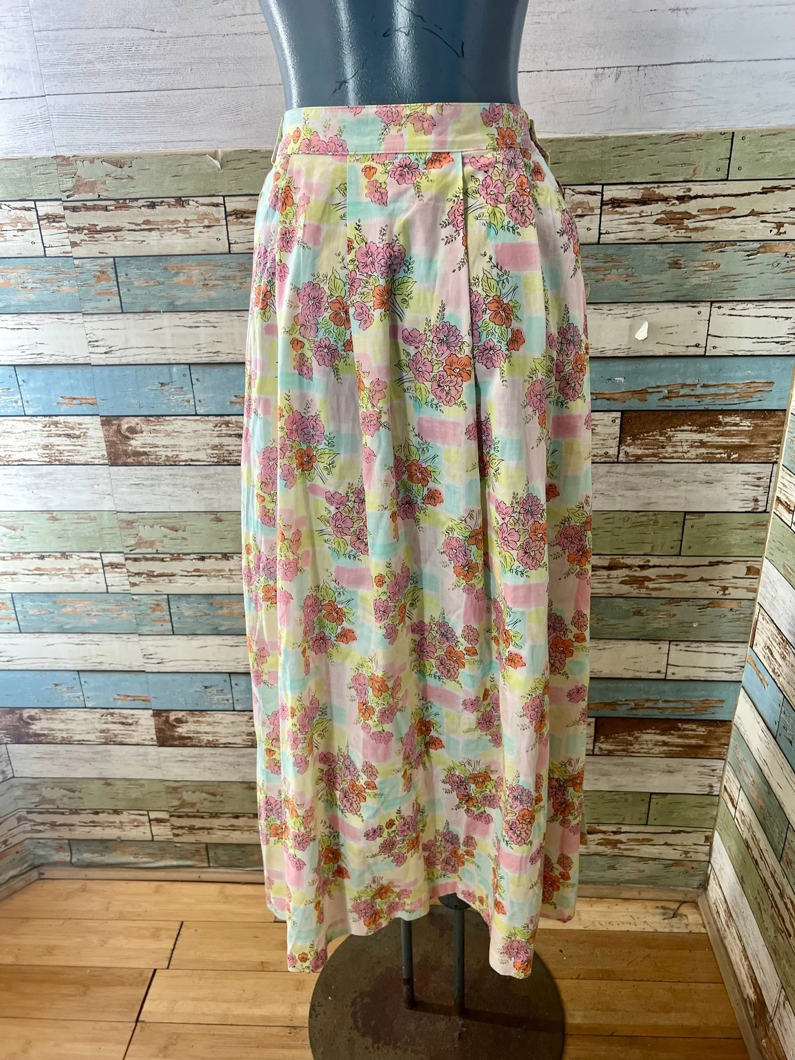80’s Pink Multicolor Garden Flower Print maxi Skirt