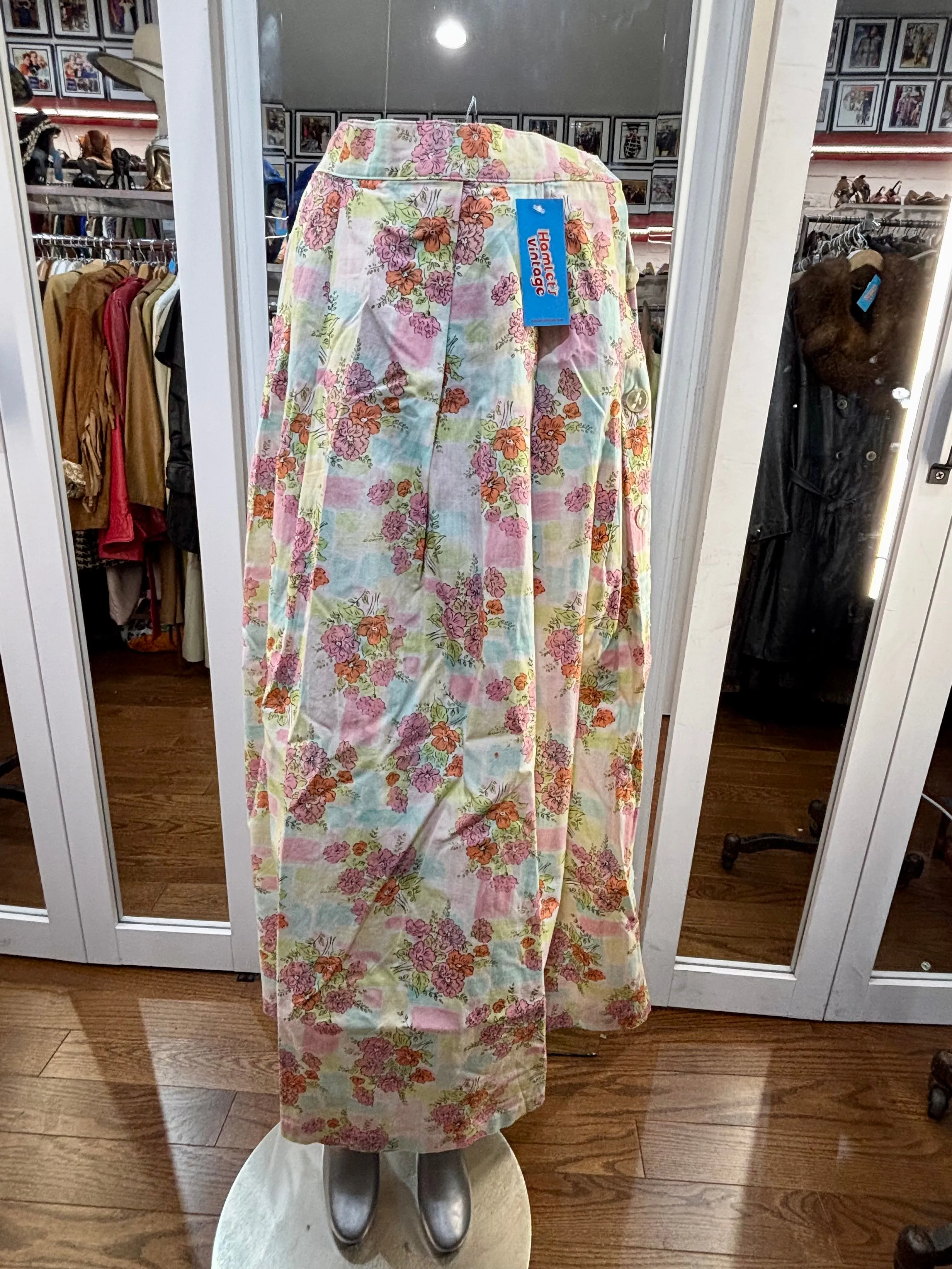 80’s Pink Multicolor Garden Flower Print maxi Skirt