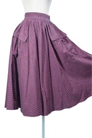 80s Purple Plaid Full Skirt, Huge Pockets Cottagecore Prairie Skirt, 24" Waist