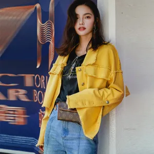 8GIRLS DESIGN OVERSIZED CROP DENIM JACKET IN YELLOW