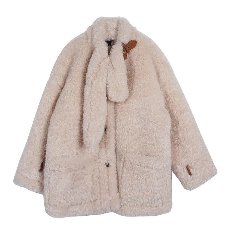 8GIRLS DESIGN OVERSIZED TEDDY BORG JACKET WITH CONTRAST PIN BUCKLE FASTENING