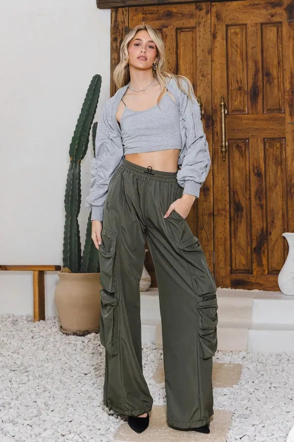 Active Cargo Pants with Adjustable String Olive