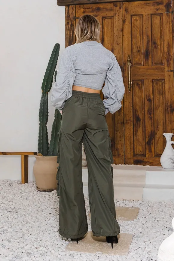 Active Cargo Pants with Adjustable String Olive