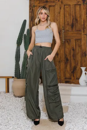 Active Cargo Pants with Adjustable String Olive
