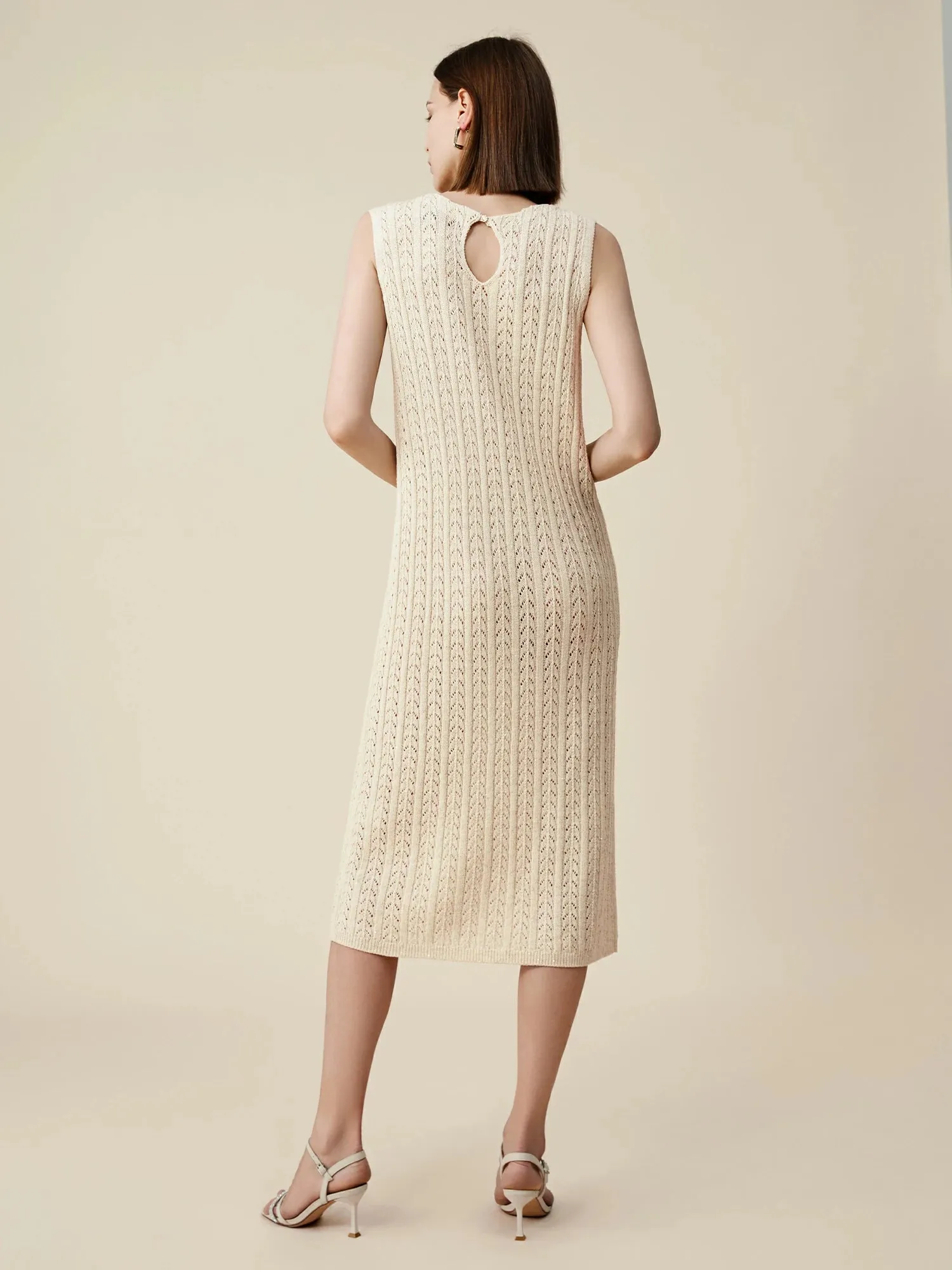 Amoretu Lyocell Round Neck Sleeveless Sequined Dress