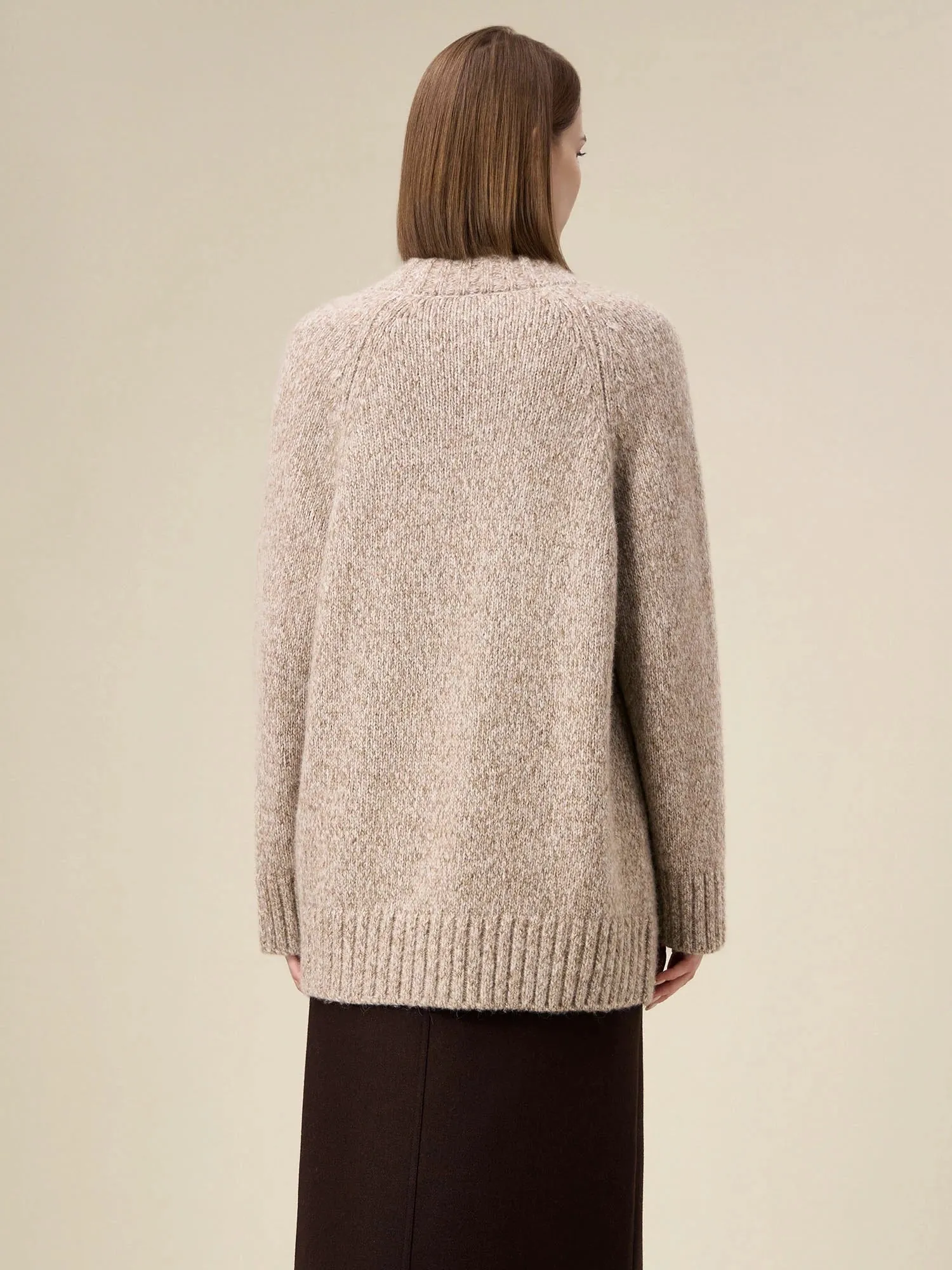 Amoretu Women's Wool & Tencel Long-Sleeved Knitted Cardigan