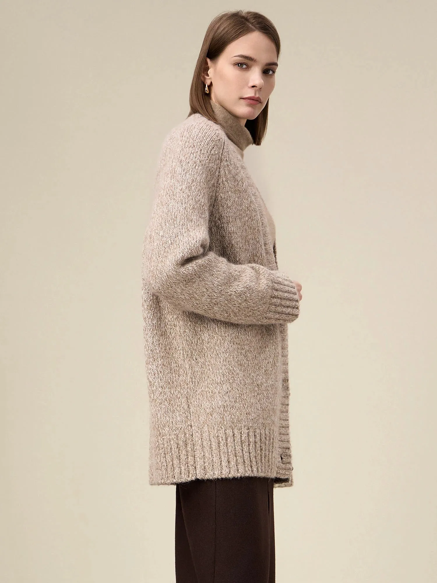 Amoretu Women's Wool & Tencel Long-Sleeved Knitted Cardigan