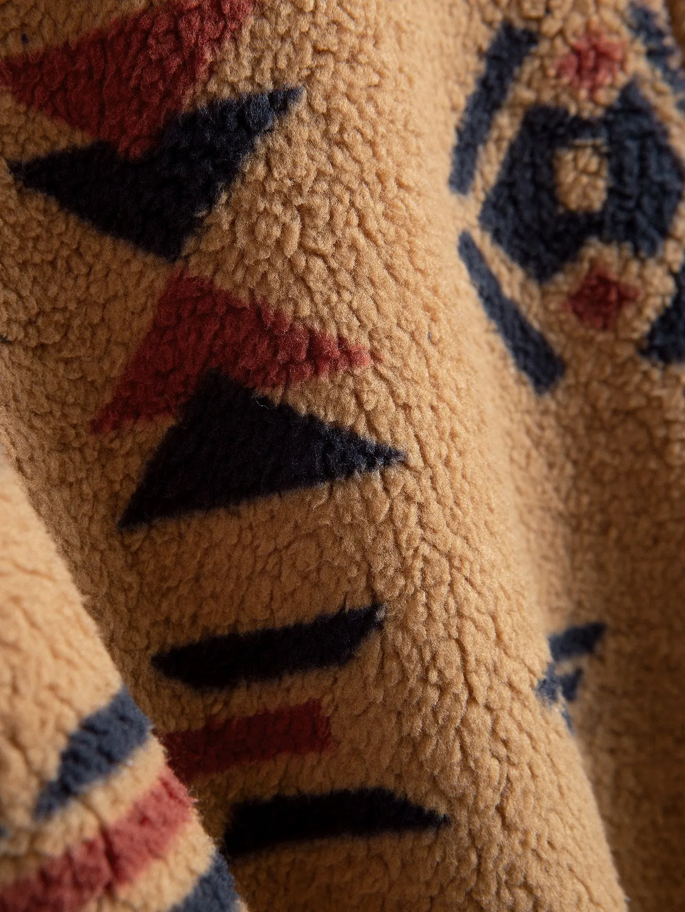 Aztec Print Patchwork Teddy Fleece Coat