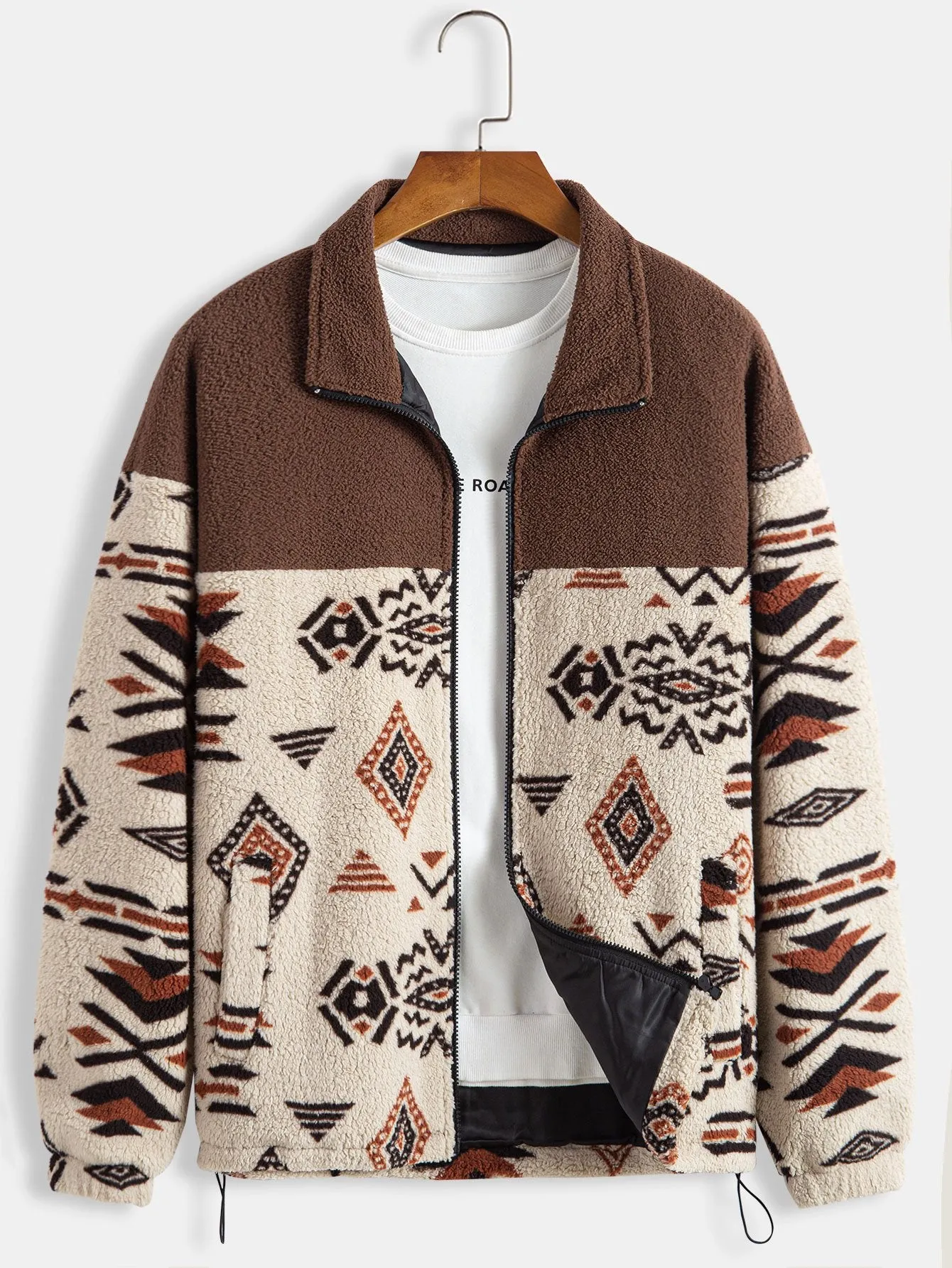 Aztec Print Patchwork Teddy Fleece Coat