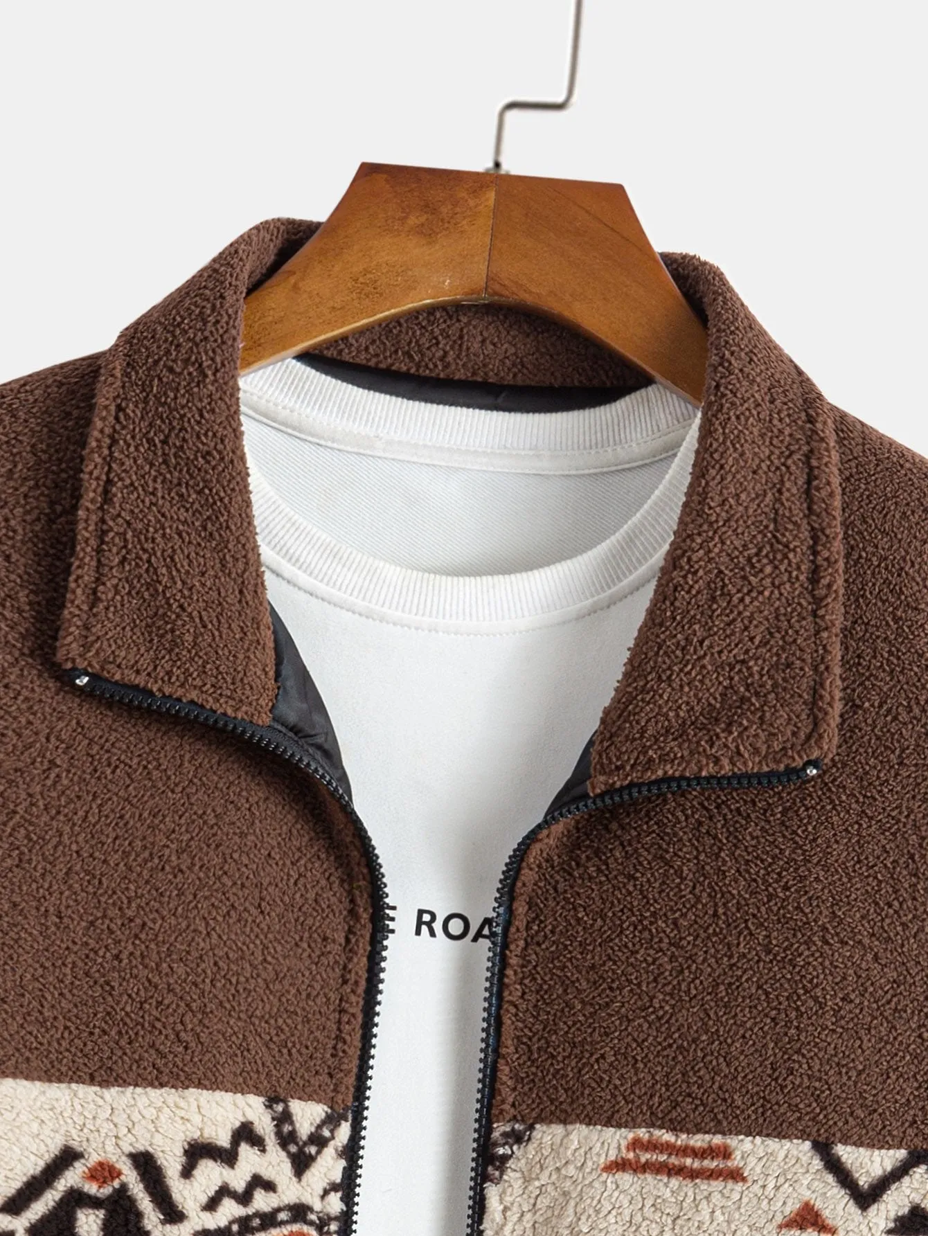 Aztec Print Patchwork Teddy Fleece Coat