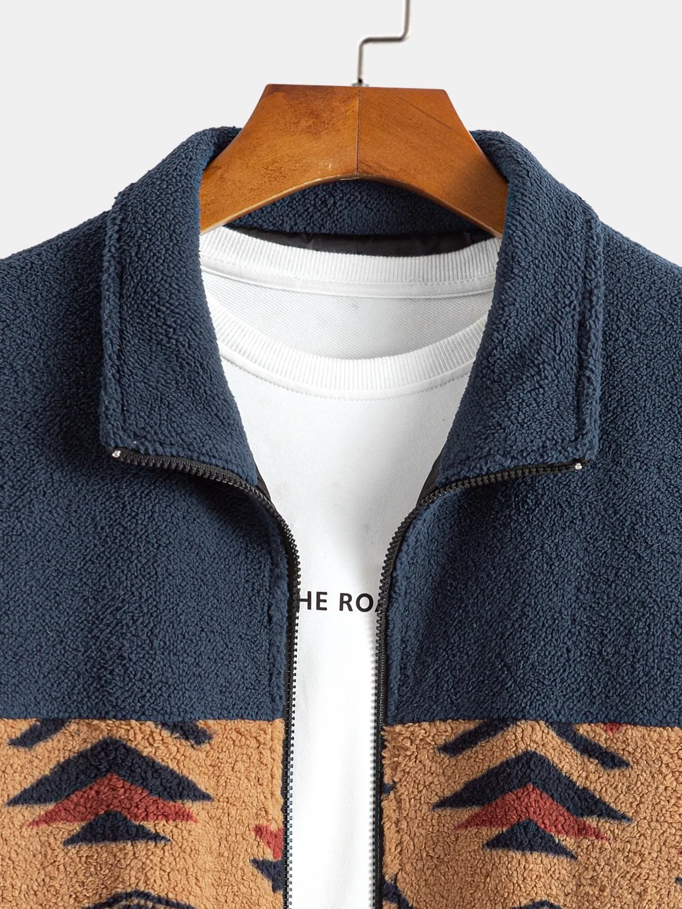 Aztec Print Patchwork Teddy Fleece Coat