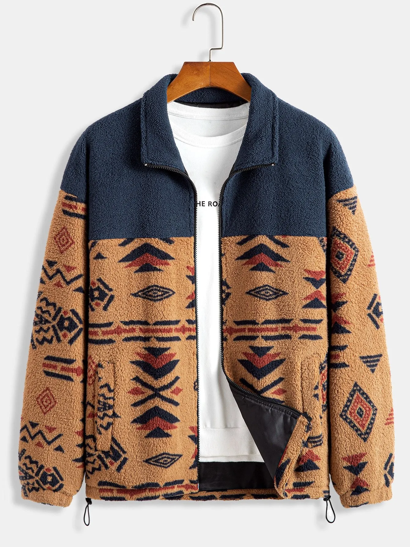 Aztec Print Patchwork Teddy Fleece Coat
