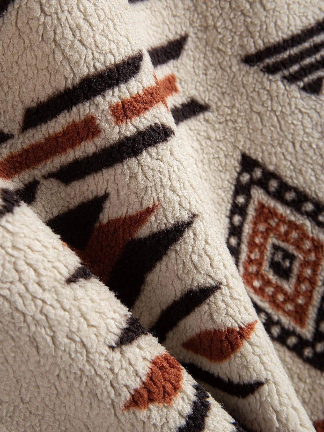 Aztec Print Patchwork Teddy Fleece Coat