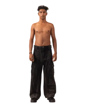 BLACK ACID WASH CARGO PANTS