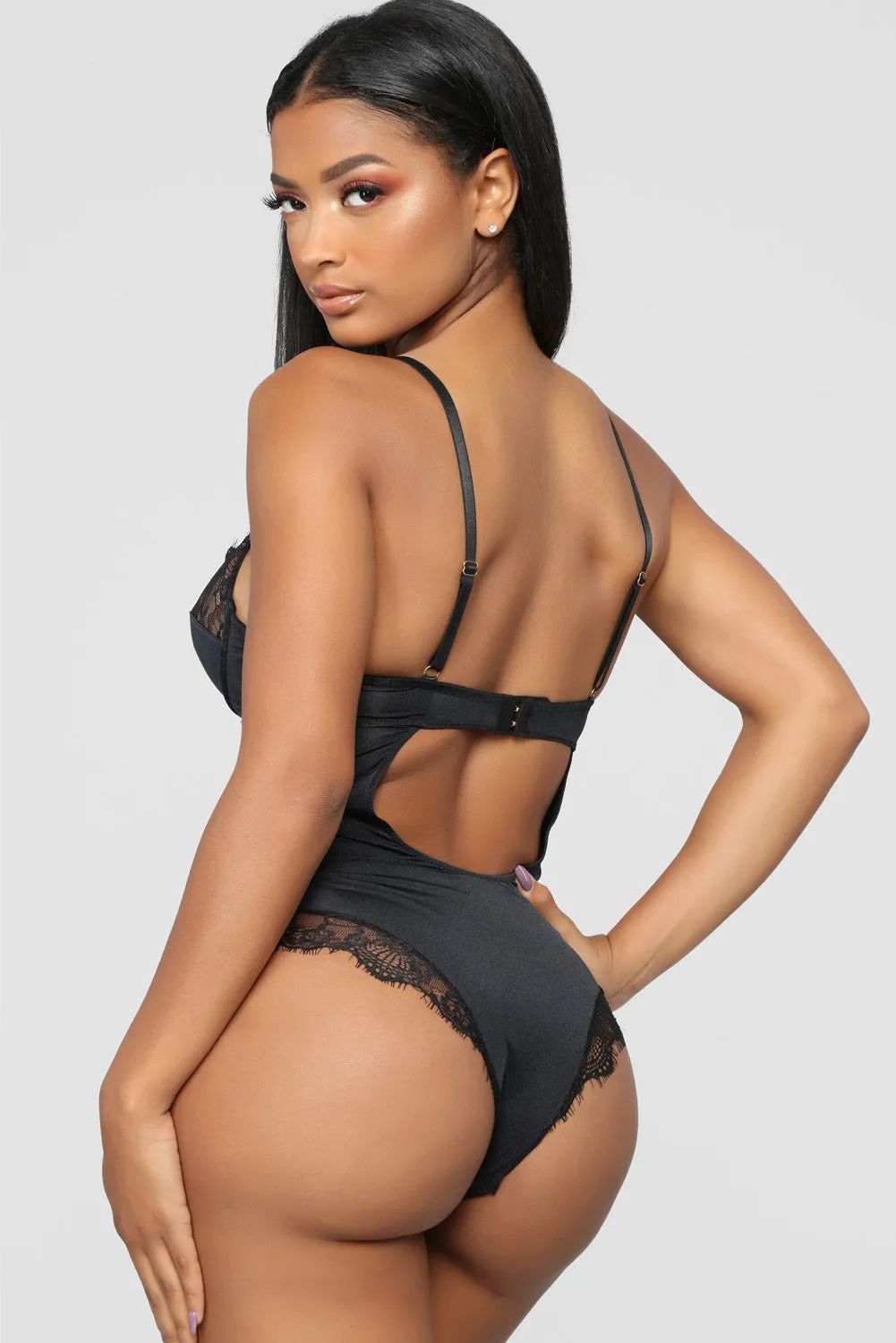 Black Backless Spaghetti Strap Teddy